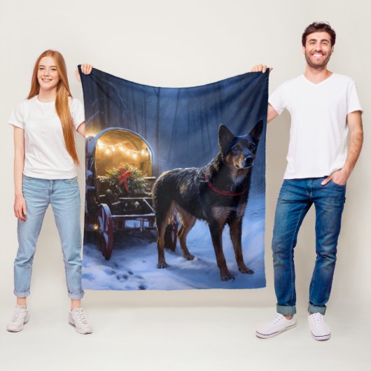 Australische Kelpie Sneeuw Slede Kerst Decoratie Fleece Deken (In situ)