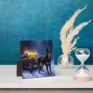 Australische Kelpie Sneeuw slee Christmas decorati Fotoplaat