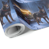 Australische Kelpie Sneeuwslee Kerst Decoratie Cadeaupapier (Rol Hoek)
