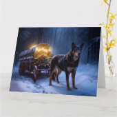 Australische Kelpie Sneeuwslee Kerst Decoratie Kaart (Gele Bloem)