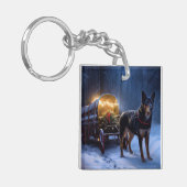 Australische Kelpie Sneeuwslee Kerst Decoratie Sleutelhanger (Voorkant Links)