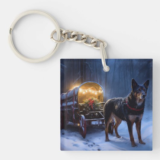 Australische Kelpie Sneeuwslee Kerst Decoratie Sleutelhanger (Voorkant)