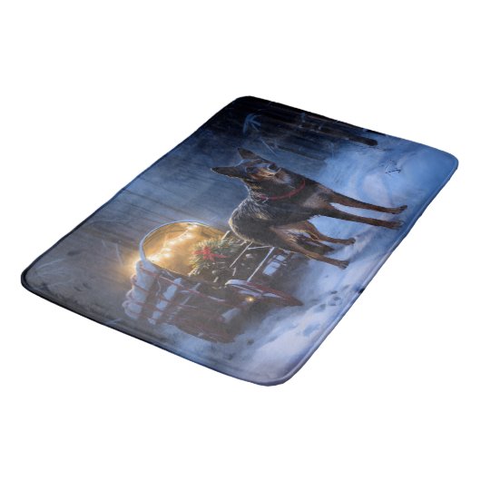Australische Kelpie Snowy Sleigh Kerst Decor Badmat (Gekanteld)