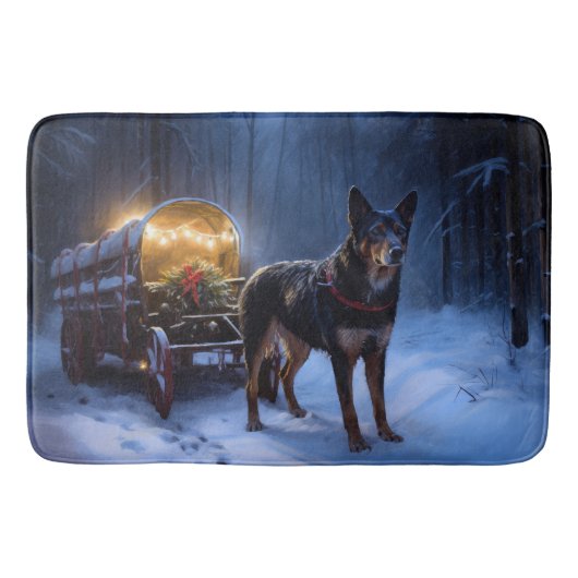Australische Kelpie Snowy Sleigh Kerst Decor Badmat (Voorkant)