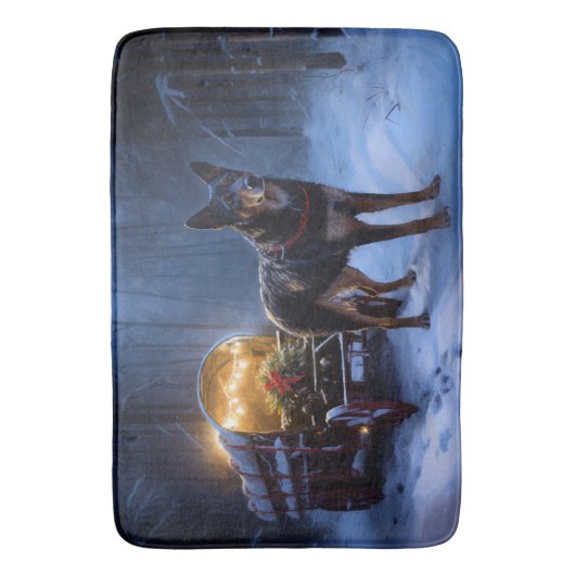 Australische Kelpie Snowy Sleigh Kerst Decor Badmat (Voorkant Verticaal)