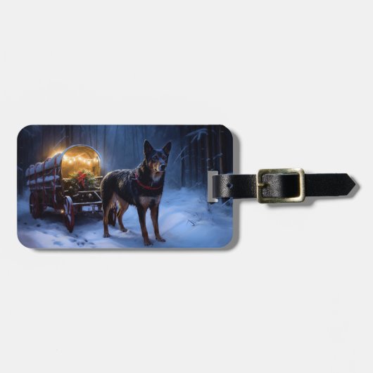 Australische Kelpie Snowy Sleigh Kerst Decor Bagagelabel (Voorkant horizontaal)