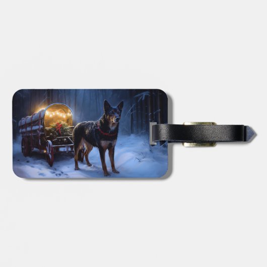Australische Kelpie Snowy Sleigh Kerst Decor Bagagelabel (Achterkant horizontaal)