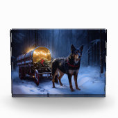 Australische Kelpie Snowy Sleigh Kerst Decor Fotoblokken (Voorkant)
