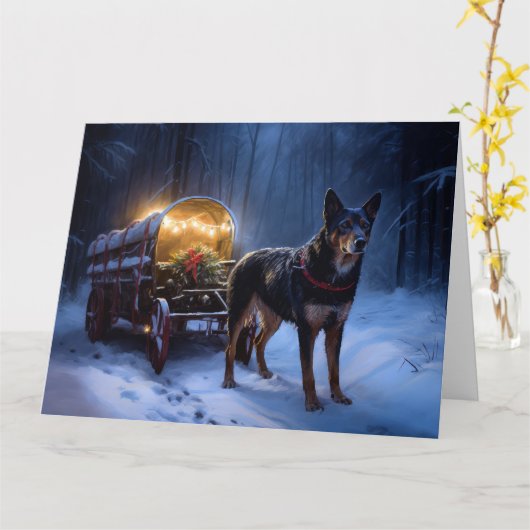 Australische Kelpie Snowy Sleigh Kerst Decor Kaart (Gele Bloem)