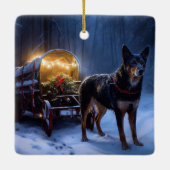Australische Kelpie Snowy Sleigh Kerst Decor Keramisch Ornament (Achterkant)