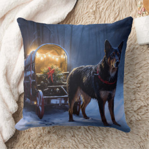 Australische Kelpie Snowy Sleigh Kerst Decor Kussen