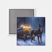 Australische Kelpie Snowy Sleigh Kerst Decor Magneet (Voorkant / Achterkant)