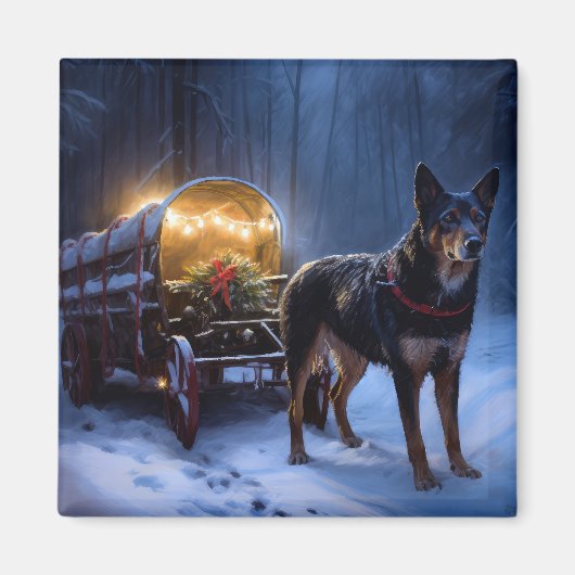 Australische Kelpie Snowy Sleigh Kerst Decor Magneet (Voorkant)
