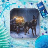 Australische Kelpie Snowy Sleigh Kerst Decor Papieren Bordje (Feest)
