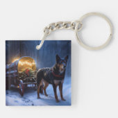 Australische Kelpie Snowy Sleigh Kerst Decor Sleutelhanger (Achterkant)