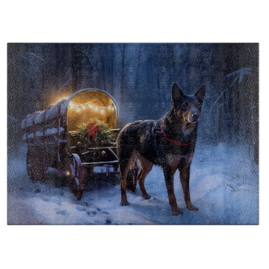 Australische Kelpie Snowy Sleigh Kerst Decor Snijplank (Voorkant)