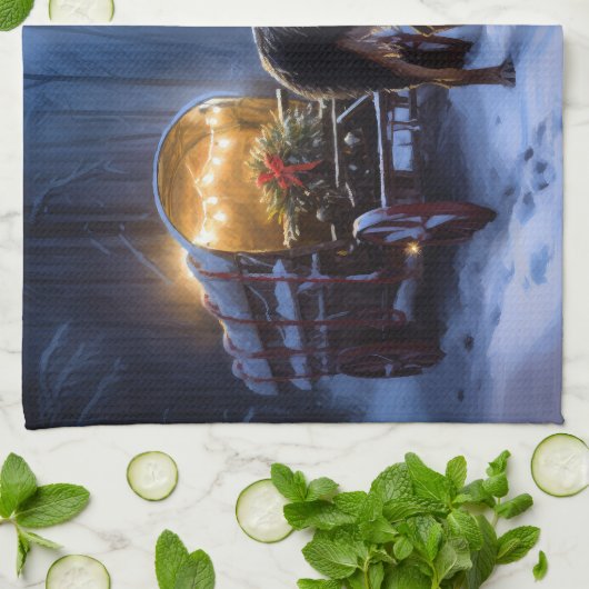 Australische Kelpie Snowy Sleigh Kerst Decor Theedoek (Gevouwen)