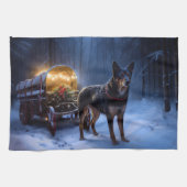 Australische Kelpie Snowy Sleigh Kerst Decor Theedoek (Horizontaal)