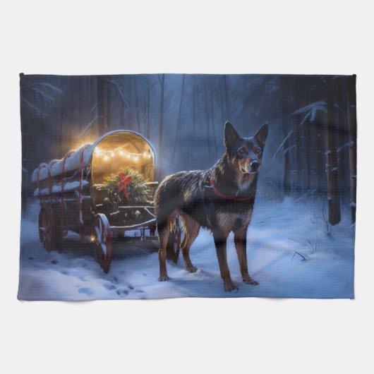 Australische Kelpie Snowy Sleigh Kerst Decor Theedoek (Horizontaal)