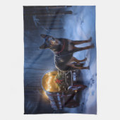 Australische Kelpie Snowy Sleigh Kerst Decor Theedoek (Verticaal)