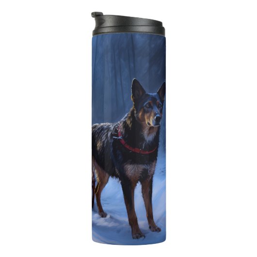 Australische Kelpie Snowy Sleigh Kerst Decor Thermosbeker (Geroteerd rechts)