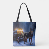 Australische Kelpie Snowy Sleigh Kerst Decor Tote Bag (Achterkant)