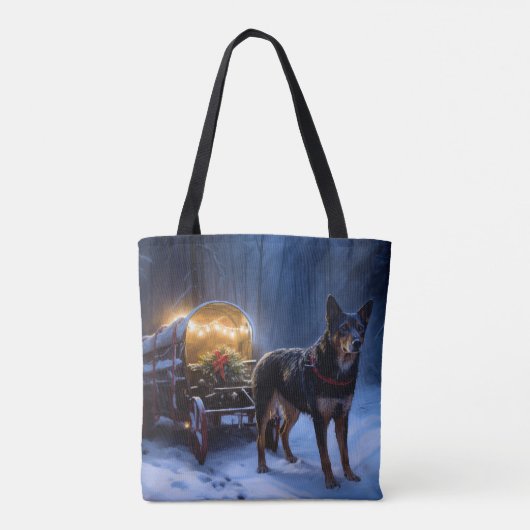 Australische Kelpie Snowy Sleigh Kerst Decor Tote Bag (Achterkant)