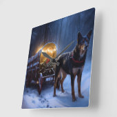 Australische Kelpie Snowy Sleigh Kerst Decor Vierkante Klok (Hoek)