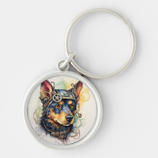 Australische Kelpie Steampunk Hond Sleutelhanger (Voorkant)