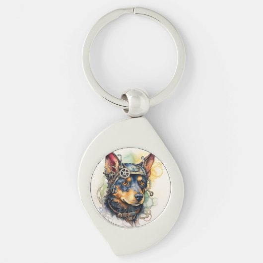Australische Kelpie Steampunk Hond Sleutelhanger (Voorkant)
