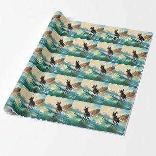 Australische Kelpie-strand surfen schilderij Cadeaupapier