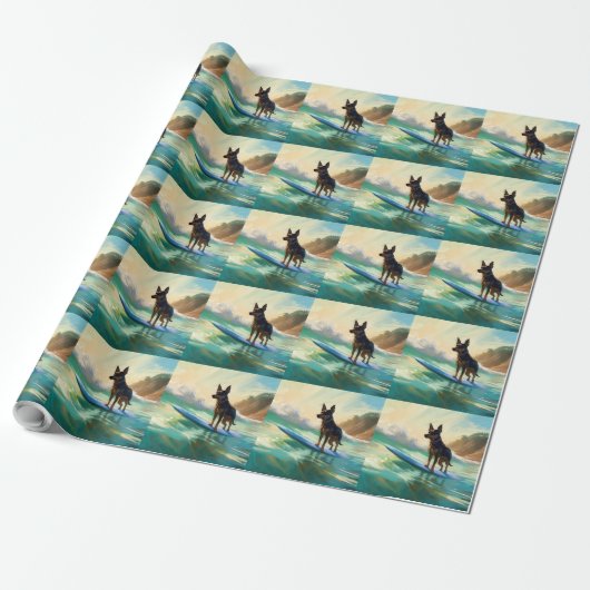 Australische Kelpie-strand surfen schilderij Cadeaupapier (Uitgerold)