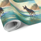 Australische Kelpie-strand surfen schilderij Cadeaupapier (Rol Hoek)