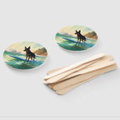 Australische Kelpie-strand surfen schilderij Handwaaier (Niet-gemonteerd)