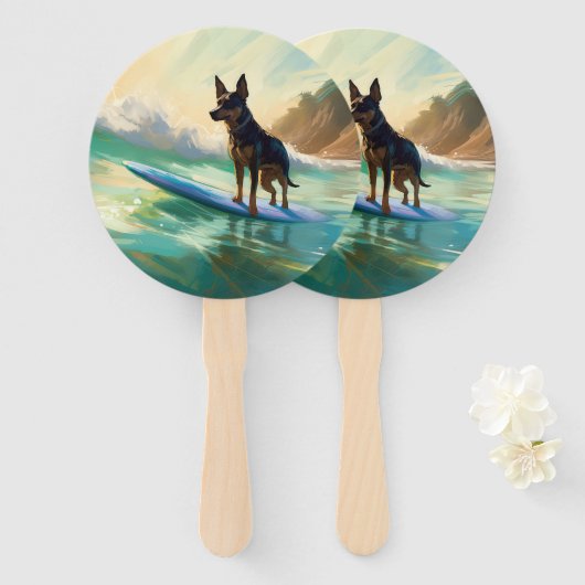 Australische Kelpie-strand surfen schilderij Handwaaier (Voorkant en achterkant)