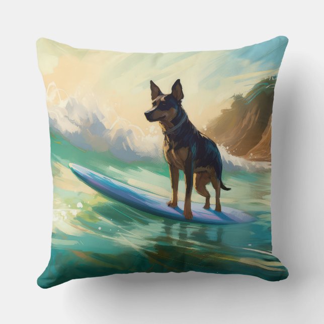 Australische Kelpie-strand surfen Schilderij Kussen (Achterkant)