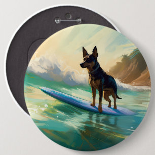 Australische Kelpie-strand surfen Schilderij Ronde Button 6,0 Cm