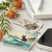 Australische Kelpie-strand surfen schilderij Sleutelhanger (Voorkant Rechts)