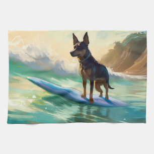 Australische Kelpie-strandsurfschildersschilderij Theedoek