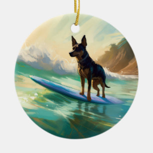 Australische Kelpie-strandsurfsessie-schilderij Keramisch Ornament