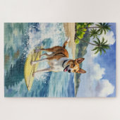 Australische Kelpie surft op strand scene Legpuzzel (Horizontaal)