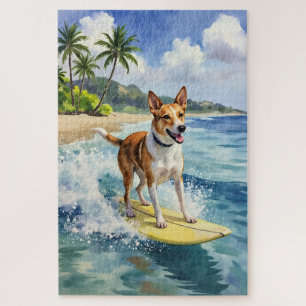 Australische Kelpie surft op strand scene Legpuzzel