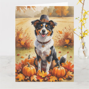 Australische Kelpie Thanksgiving Kunst met Herfstb Kaart