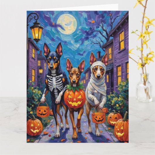 Australische Kelpie Trick-or-Treating Halloween Kaart (Gele Bloem)