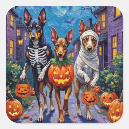Australische Kelpie Trick-or-Treating Halloween Vierkante Sticker (Voorkant)