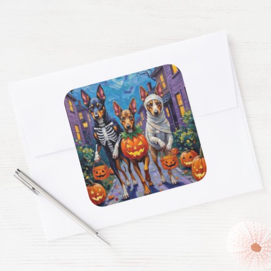 Australische Kelpie Trick-or-Treating Halloween Vierkante Sticker (Envelop)