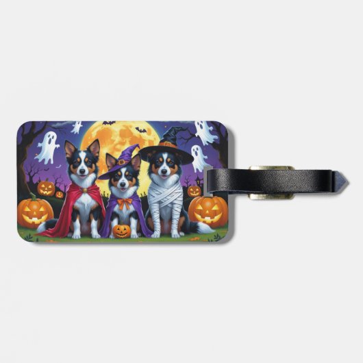 Australische Kelpies Honden Pompoen Halloween Grap Bagagelabel (Achterkant horizontaal)