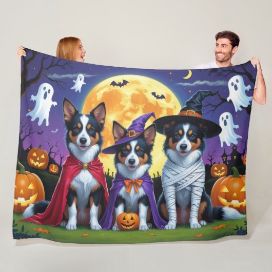 Australische Kelpies Honden Pompoen Halloween Grap Fleece Deken (In situ)