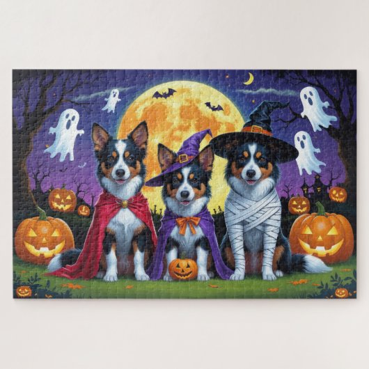 Australische Kelpies Honden Pompoen Halloween Grap Legpuzzel (Horizontaal)