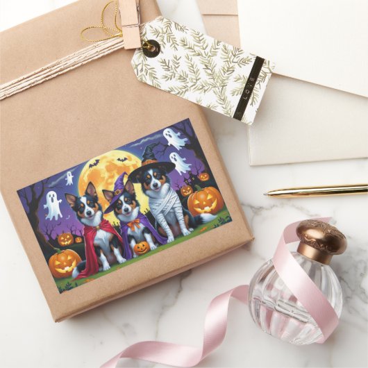 Australische Kelpies Honden Pompoen Halloween Grap Rechthoekige Sticker (Geschenken)